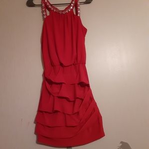 Red city triangles dress